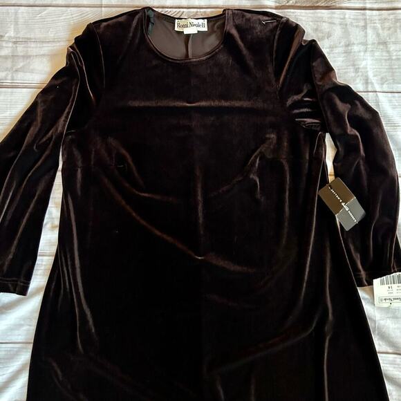 NWT Vintage Ronnie Nichole Velvet midi shift dress Whimsigoth Dark brown 14 W - Picture 3 of 6